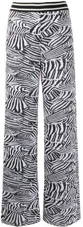 zebra-print knit flared trousers