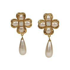Chanel Clover Flower Pearl Earrings - Vintage Lux - Gray - one king's lane
