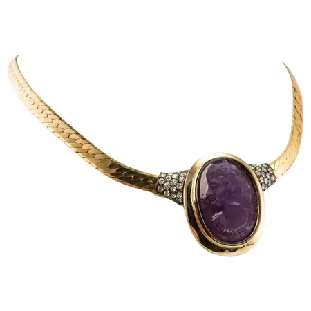 Amethyst Necklace Diamond Cameo Choker 14K Gold For Sale at 1stDibs | white cameo ring, purple cameo, amethyst cameo