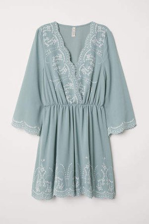 Dress with Embroidery - Turquoise