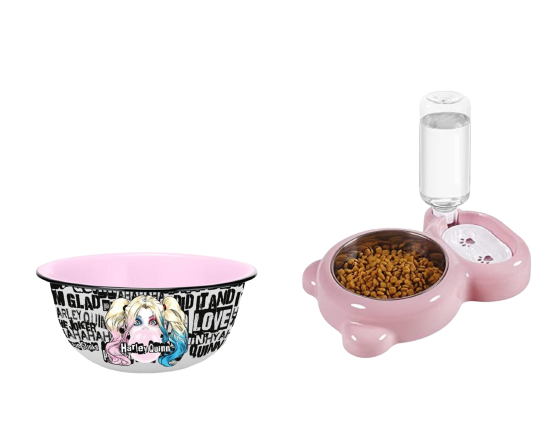 Pink Dog Food Bowl Water Dispenser Bottle