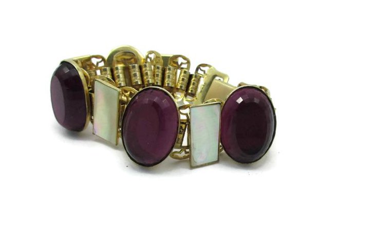 Purple Glass Stones White Lucite Panel Bracelet 8 Long | Etsy