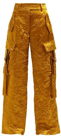 Sammie Wide Leg Crinkled Satin Cargo Trousers - Womens - Gold
