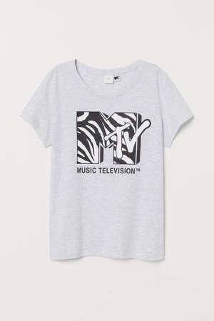 T-shirt with Motif - Gray