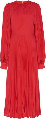Andrew Gn Pleated Bishop Sleeve Silk Dress Size: 36