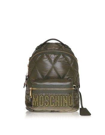 Moschino Green Quilted Nylon Signature Backpack