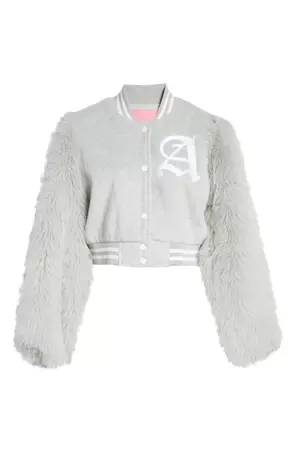 AZALEA WANG Ruela Varsity Faux Fur Sleeve Bomber Jacket | Nordstrom