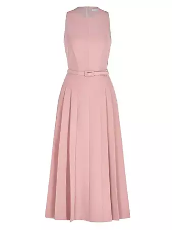 Shop Kay Unger Leora Pleated Belted Midi-Dress | Saks Fifth Avenue