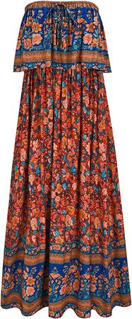 UIMLK Women's Summer Strapless Maxi Dress Long Beach Boho Floral Printed Vacation Dresses,14-XL at Amazon Women’s Clothing store