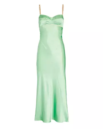 Anna October Waterlily Cut-Out Satin Midi Dress in green | INTERMIX®