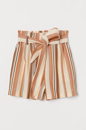 Paper-bag Shorts - Orange/striped - | H&M US