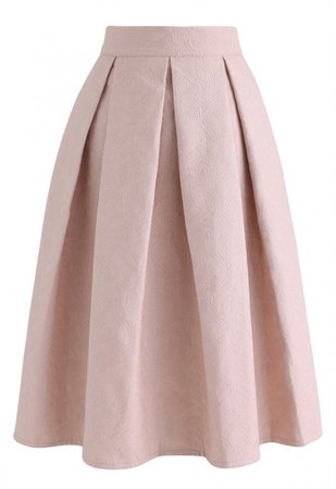 pink pleated midi skirt