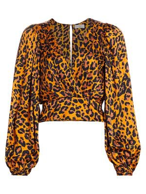 Ronny Kobo Eugina Leopard Print Puff-Sleeve Top