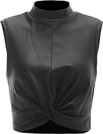 SweatyRocks Women's Sleeveless Mock Neck Top Twist Front Stretch Crop Tank Tops Black S at Amazon Women’s Clothing store