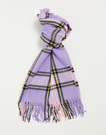 ASOS DESIGN 90s checked scarf with tassels in lilac | ASOS