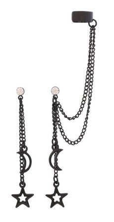 Cuff and Chain Black Moon and Star Earrings