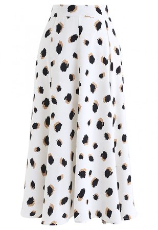 Bicolor Irregular Spots Print Midi Skirt in White - NEW ARRIVALS - Retro, Indie and Unique Fashion