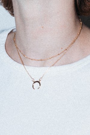 Gold Double Chain Crescent Charm Necklace