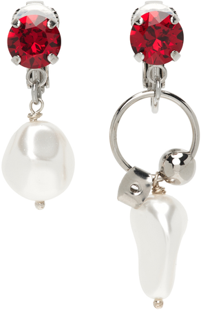 JUSTINE CLENQUET SSENSE Exclusive Silver & Red Deva Clip-On Earrings
