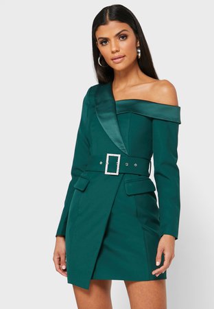 Buy Lavish Alice green One Shoulder Belted Blazer Dress for Women in MENA, Worldwide | LA-141DS04A-GRN