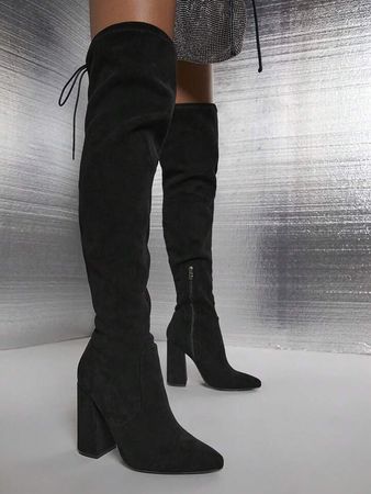 Faux Suede Over-the-Knee Block Heel Boots | SHEIN USA