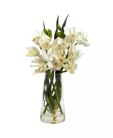 Nearly Natural Cymbidium Orchid w/Vase