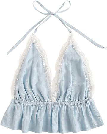 SweatyRocks Women's Deep V Neck Halter Crop Cami Top Sleeveless Vest at Amazon Women’s Clothing store