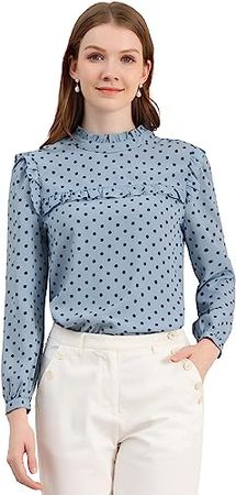 Allegra K Women's Vintage Long Sleeve Ruffle Polka Dots Blouse Top at Amazon Women’s Clothing store