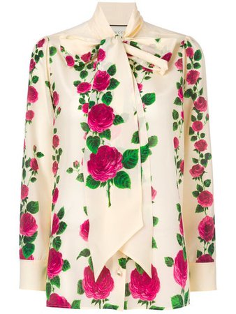 Gucci Rose Print Pussybow Blouse - Farfetch