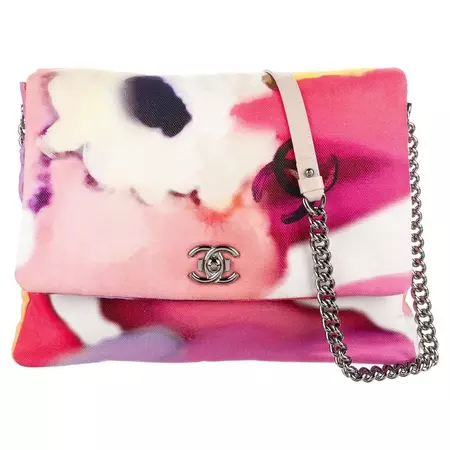 Chanel Rare Pink Tie Dye Graffiti Flower Paintbrush Large Maxi Shoulder Bag For Sale at 1stDibs
