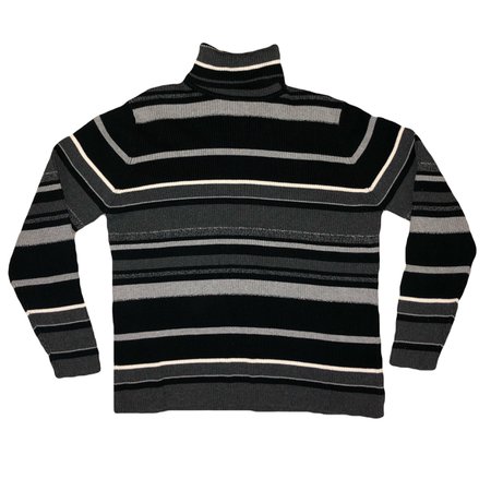 90s striped turtleneck sweater black, white, &... - Depop