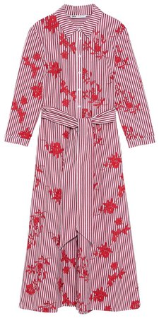 Zara Red & White Striped Tunic Floral Embroidery Midi Mid-length Night Out Dress Size 8 (M) - Tradesy