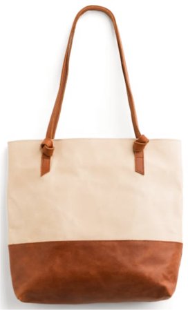 brown leather canvas knot detail tote