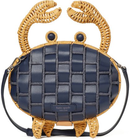kate spade new york shelly woven leather & wicker crab crossbody clutch | Nordstrom