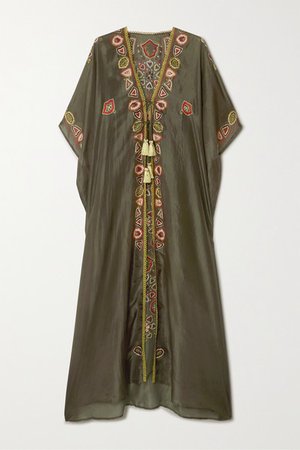 Miguelina | Genesis tasseled embroidered silk kaftan | NET-A-PORTER.COM