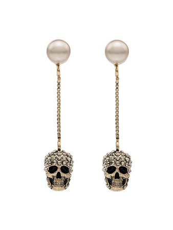 Gold Alexander Mcqueen Pave Skull Earrings For Women | Farfetch.com