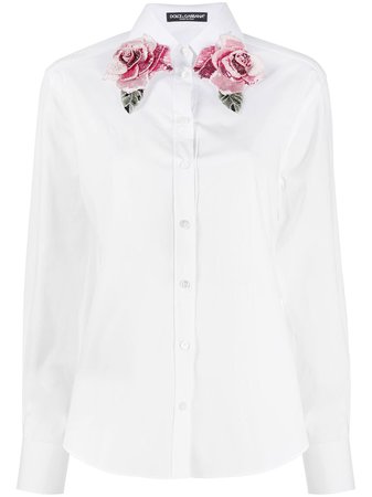 Dolce & Gabbana Camisa Con Lentejuelas y Cuello Con Rosas - Farfetch