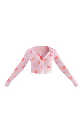 Pink Printed Mesh Shirt | Tops | PrettyLittleThing USA