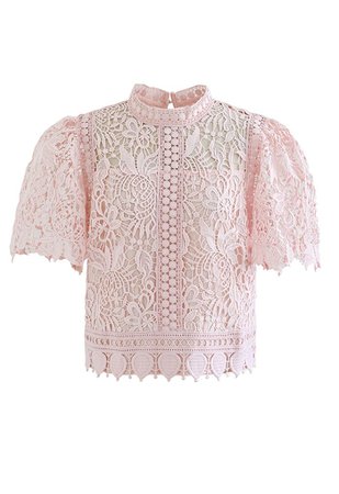 Endless Floral Full Crochet Crop Top in Pink - Retro, Indie and Unique Fashion