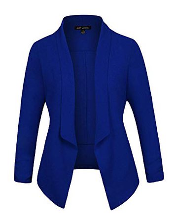 Michel Women's 3/4 Sleeve Blazer Light Weight Chiffon Casual Open Front Cardigan Jacket Work Office Blazer RoyalBlue XX-Large at Amazon Women’s Clothing store: