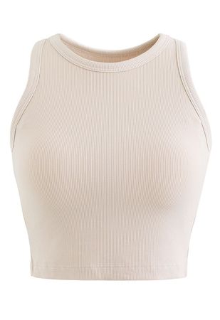 Solid Color Ribbed Tank Top in Sand - Retro, Indie and Unique Fashion