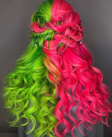 Pink and green wig