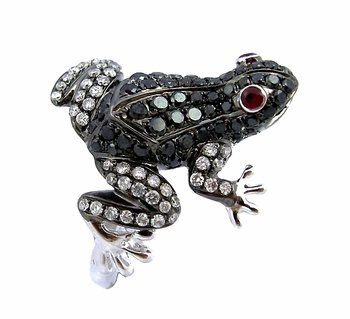 Black Diamond Frog Ring in 18k White Gold only $2,295.00 - Sea Life Jewelry