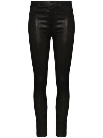 Black Paige Hoxton Leather Skinny Trousers For Women | Farfetch.com