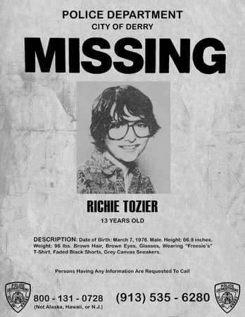 richie tozier missing poster - Google Search