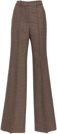 Plaid Tweed High-Waisted Wool Wide-Leg Pants