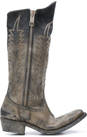 distressed zipped western boots