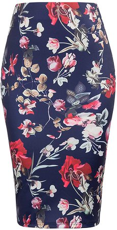 Kate Kasin Women's High Waist Bodycon Office Midi Floral Pencil Skirts KK000837 at Amazon Women’s Clothing store