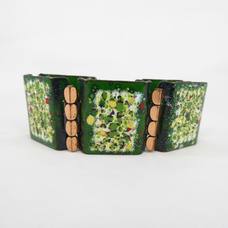 Green Enamel Speckled Copper Bracelet Mid Century Square | Etsy