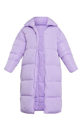 PLT Lilac Soft Nylon Oversized Hooded Padded Maxi Coat